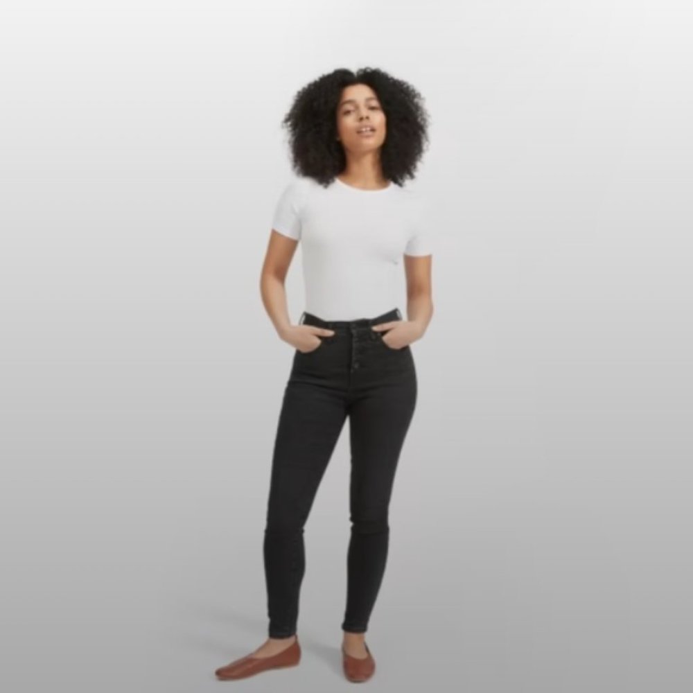 Everlane Faded Black The Authentic Stretch High-Rise Skinny Button Fly Jeans -27